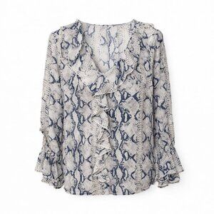 Dalin Snake-Print Ruffle Blouse • V-Neck • XL